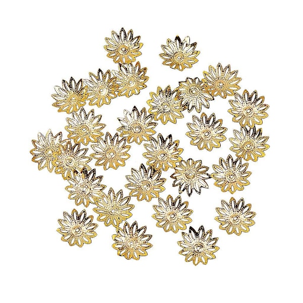 100 stk 16mm Hule Blomsterperlehatter for Smykkefremstilling Gull