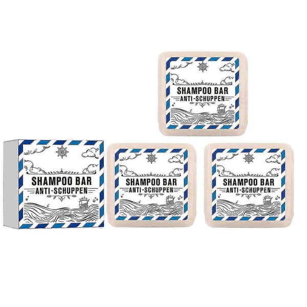 3X Solid Anti-skælshampoo - Solid Shampoo Mænd & Kvinder - 3-i-1 Brusebadssæbe Mænd til Hår, Ansigt, Krop - Vegansk