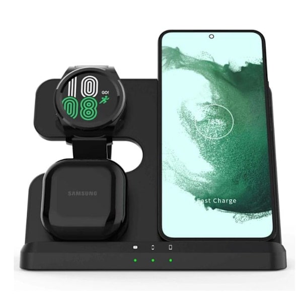 3-i-1 Trådløs Oplader Samsung Galaxy - Buds - Ur Sort Sort