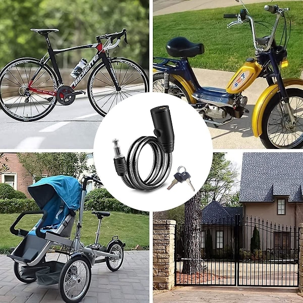Cykellås med kabel, Cykellås, Spiralkabellås, Spiral kedjelås Cykellås med kabel, Cykellås, För cykel, Trehjuling, Scooter, Motorcyklar