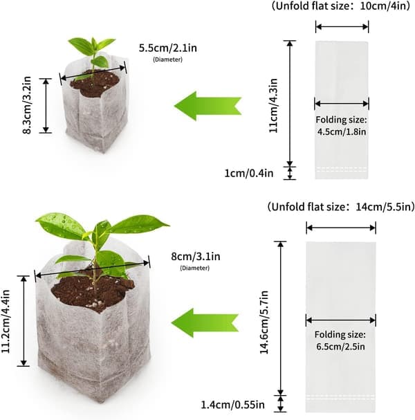 200-pack biodegradable non-woven fabric plant bags for seedlings