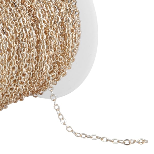 DIY Smyckestillbehör 10 meter Kors O Platt Kedjespole Bulk för Armband Halsband Förlängare KC Guld 2.2x1.8x0.3mm