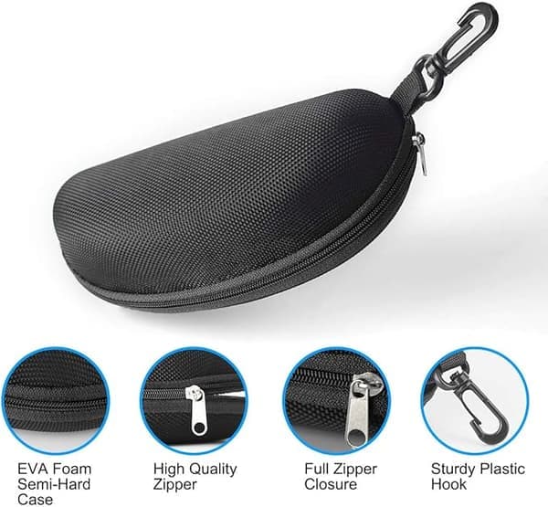 Eyeglass Case, (2-Pack) Hard Shell Glasses Case for Women and Men, Portable Protective Box with Zipper and Hook