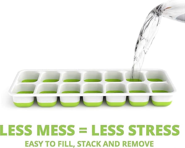 Pxcl Ice Cube Tray - Set of 4 Molds - Soft Base for Easy Ice Release - Save Space with Stackable Lids - Dishwasher Safe - BPA-Free Silicone
