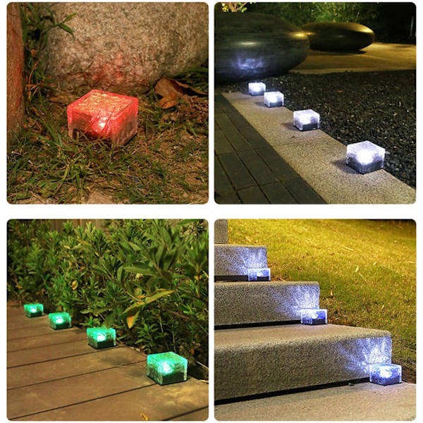 4-pak Solcellebelysning til Mursten, 10*10*5cm Udendørs Solcellelamper, Isterningelys (Grøn)
