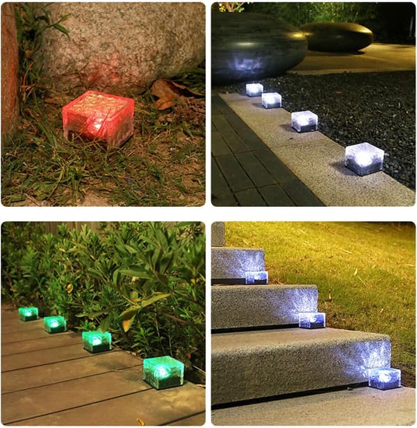 4-pakning Solcellebelysning for teglstein, 10*10*5cm utendørs solcellelamper, isbitlys (grønn)