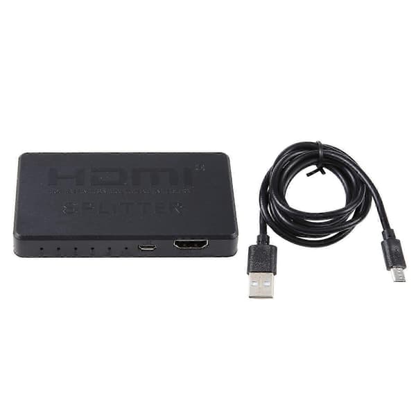 HDMI Splitterbox, 1 ingång 4 utgångar, Stöder 3D 4K 30Hz, USB-strömförsörjning, Svart, Signalregenerering Black