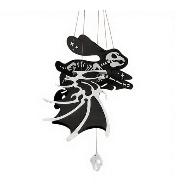 Halloween Pull-Back Winged Skull Toy - 3D Printed Flying Skeleton - for Outdoor Garden Porch Decor A