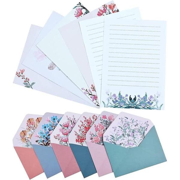 Brevpapir med konvolutter - Unikt blomsterdesign Brevpapirsæt til invitationsgaver (24 sæt)