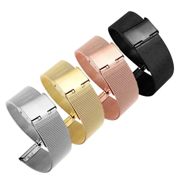 12-22 mm Universellt Milanesiskt Klockarmband Snabbfäste Klockarmband Mesh Armband i Rostfritt Stål Handledsrem Armband Svart Guld 14mm