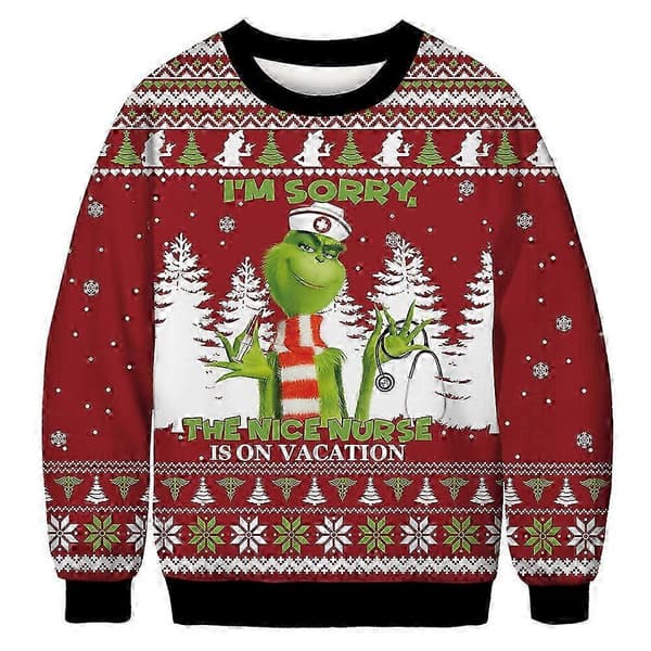 Dam Herr Par Jul Ful Jumper Tröja Grinch Tryck Rund Hals Pullover Tröja Långärmad Grön Monster E L
