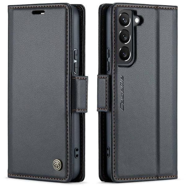 Samsung S23 - Etui Premium Læder RFID Beskyttet CaseMe® Sort Sort