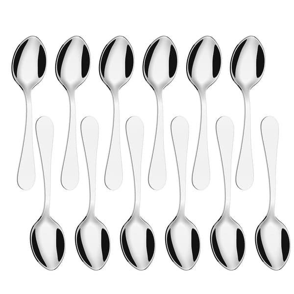 Teskeer, Sæt med 12 teskeer i rustfrit stål, kaffe te dessertbestik - 14 cm / 5,5 tommer (sølv)