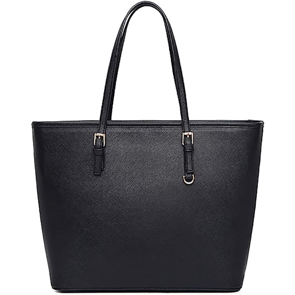 Håndtasker til kvinder, sort taske, stor håndtaske, dame skuldertaske, elegant håndtaske, taske med justerbart lynlås-shoppingrum (sort)
