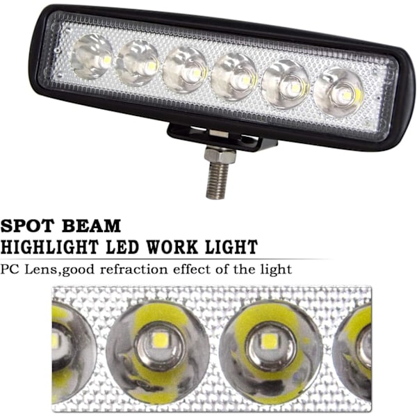 2 stk. 18W 6 tommer LED Arbeidslys Spot Beam Enkel Rad LED Lysbar 12V 24V Super Slim Offroad Kjørelys Tåkelys