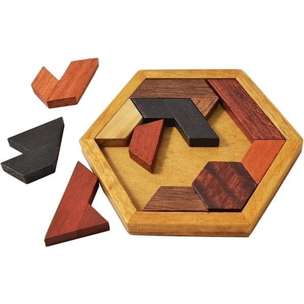 Hexagon Tangram Træpuslespil til Voksne & Børn - Hjernegymnastik [JSR]