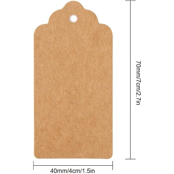 100 st Bruna Prislappar Hantverksetiketter med Snöre 7 X 4 Cm