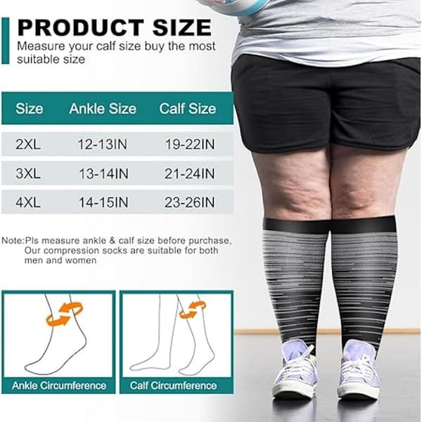 3 par Plus Size 3xl Kompresjonsstrømper for kvinner og menn, ekstra store brede leggstrømper