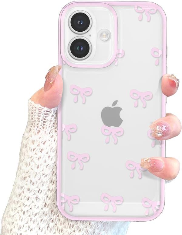Gennemsigtigt iPhone 16 Plus-cover med sløjfedesign til piger, forhøjet kamerabeskyttelse [JSR] iPhone 16PLUS