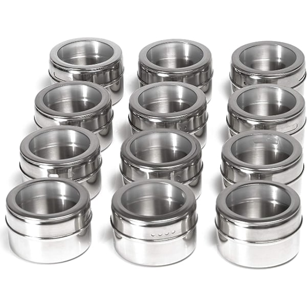 Magneettiset maustepurkit, setti sisältää 12 magneettista maustepurkkia, ruostumaton teräs