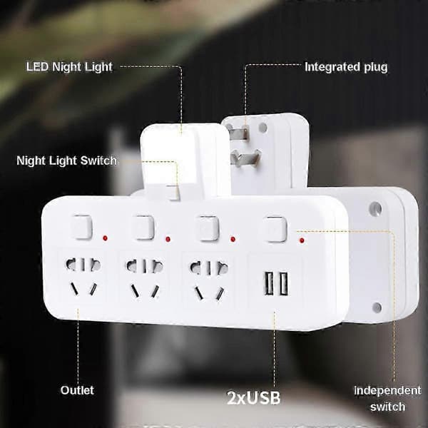 Multifunksjonell husholdnings 4-veis USB-pluggforlengelseskontakt med LED-bryter