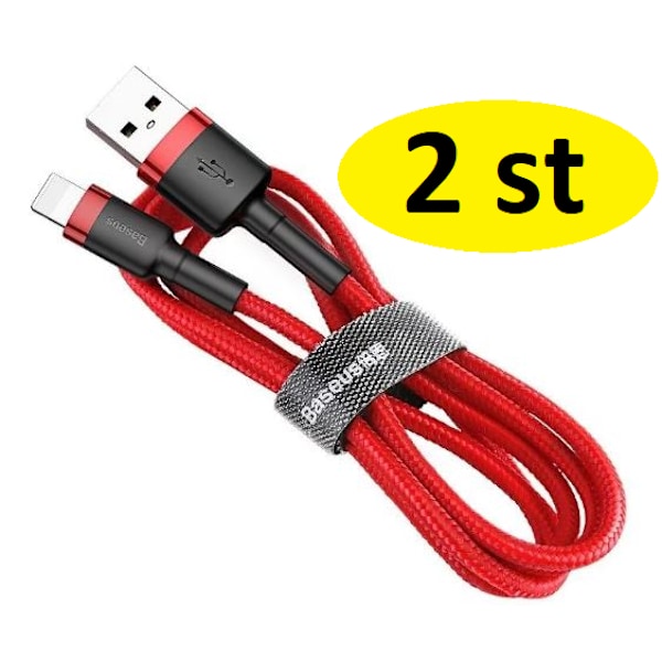 2 st 2 m Baseus kabel iPhone röd