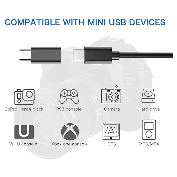 4-pack USB-C till Mini USB 2.0-adapter, Typ C hona till Mini USB hane, konverteringsadapter för MP3-spelare, dashcam, svart