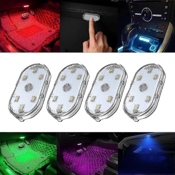 4 stk trådløse LED-lys til bilinteriør, LED-lys til bilinteriør, USB-oppladbare LED-lys til bilinteriør, magnetiske LED-lys til bilinteriør - JV