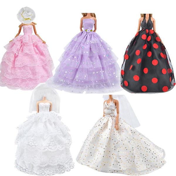 Barbie Kläder Tillbehör, Dockbröllopsklänning Prinsessklänning Aftonklänning 5 Modeller