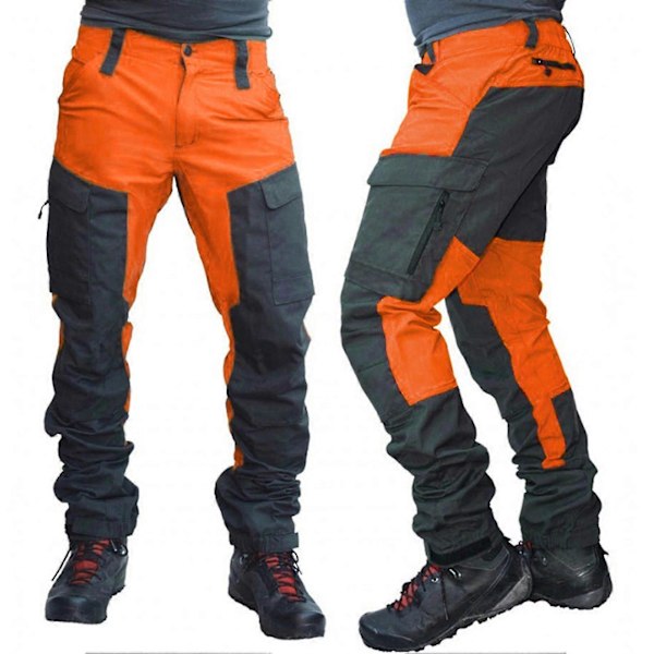 Menn Mote Fargeblokk Multi Lommer Sports Lange Cargo Bukser Arbeidsbukser Greyish Green L