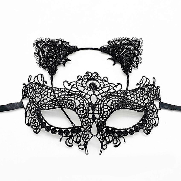 5 stk./sæt Katteører Pandebånd Maske Halskæde Handsker Sexy Kat Kostume Sæt til Fest