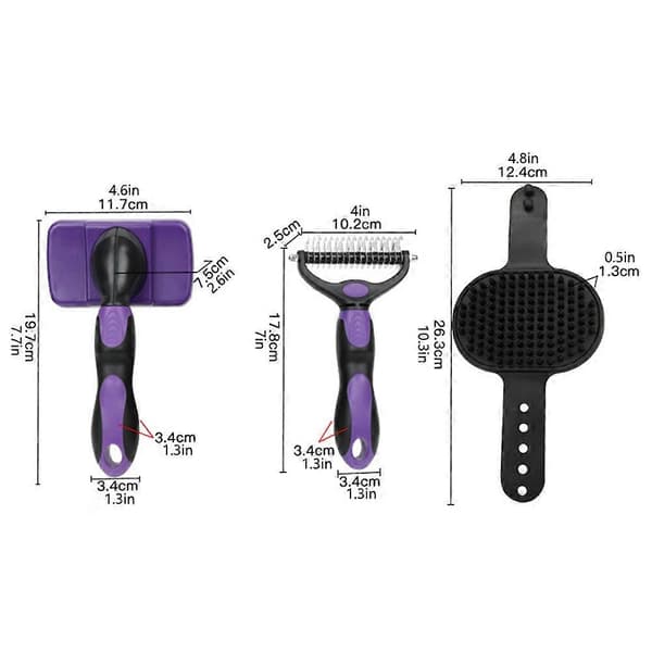 3PCS Hundvårdskit Avfällningsborste Slickersborste Badborste Kam för Husdjurstillbehör Purple