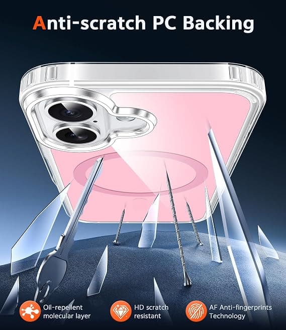 FNTCASE for iPhone 17 Clear Case, Magnetic with Screen Protector, Compatible with MagSafe, Anti-Yellowing Rugged Shockproof Case, B-A-Pink B-Apink