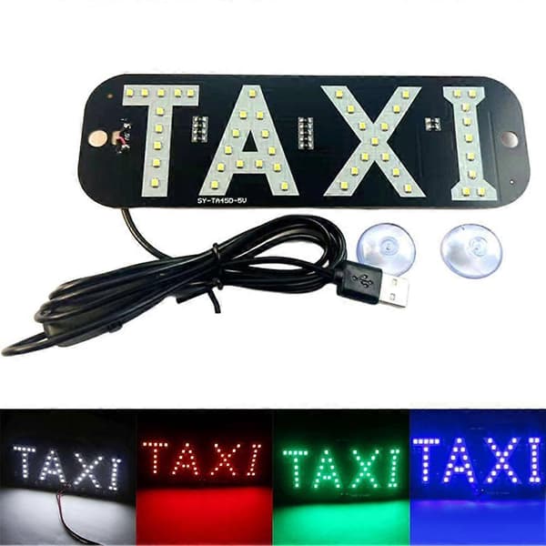 Taksivalo LED-taksikyltti - USB-virtalähde imukupilla autokoristeeksi White