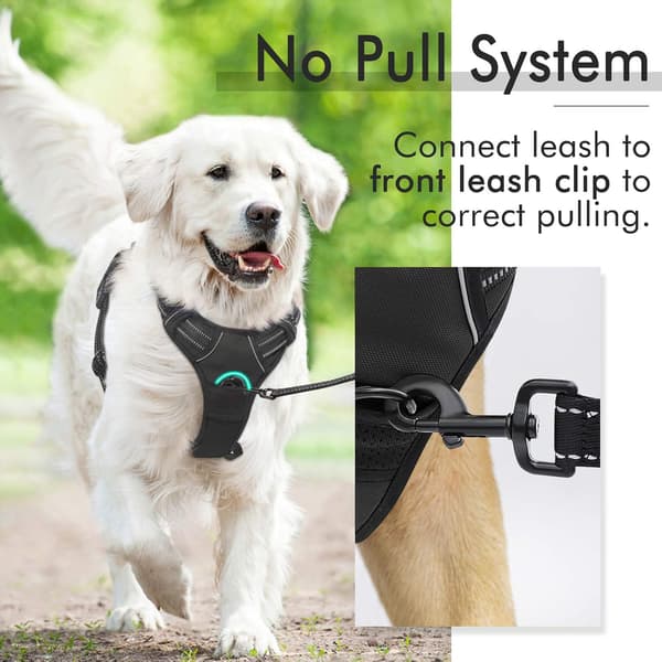 Dog Harness Anti-Pull Harness with 2 Leash Attachments, Adjustable Soft Padded Dog Vest Harness, Reflective No-Choke (Black, L)