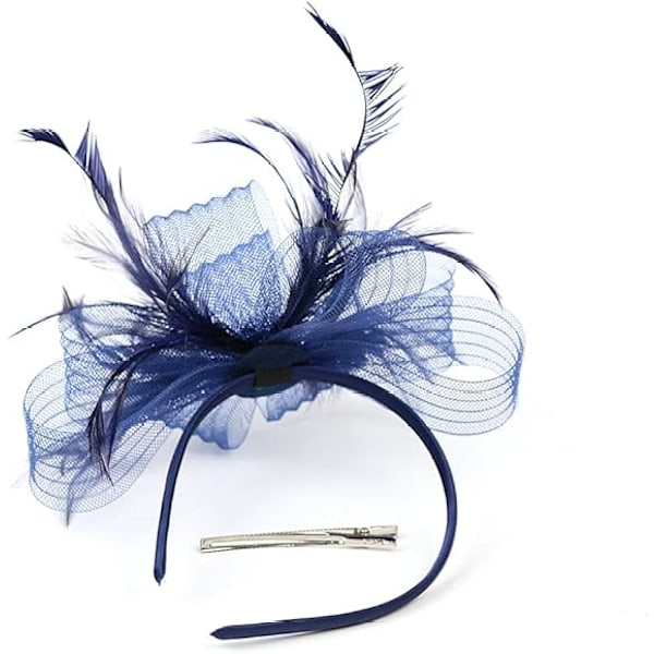 Naisten Fascinator-hattu Kukallinen Fascinator Hääfascinator Päänpanta Höyhen Hääpääkoriste Päällyshattu Bowler Mini Hattu Hiuspihdit (Navy)