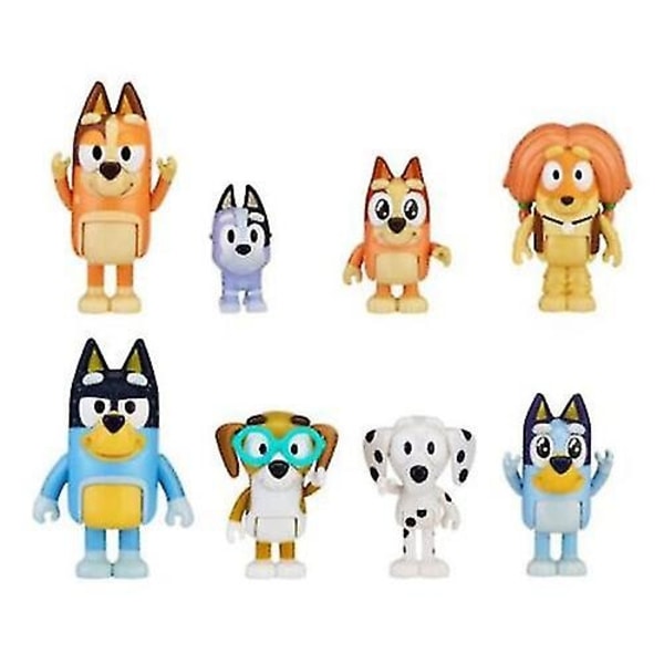 8 stk Tegnede Bluey Bevægelige Dukker PVC Legetøj Action Samling Modelfigurer