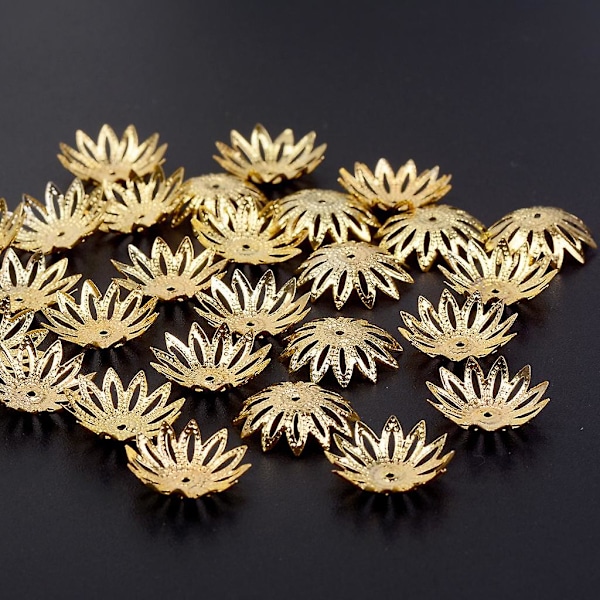 100 stk. 16 mm hule blomsterperlehætter til smykkefremstilling, guld