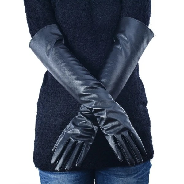 Faux Leather Elbow Gloves Winter Long Gloves Warm Lined Finger Gloves New