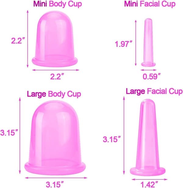 Ansigts Cupping Sæt, 7 dele silikone anti-cellulite vakuumkopper, pink