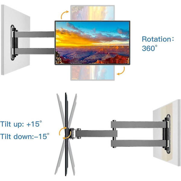 TV-seinäkiinnike, kääntyvä, kallistuva ja ulosvedettävä, täysi liike, useimmille 13-30 tuuman litteille/kaareville TV-malleille, kantavuus 10 kg, VESA 100x100 mm/75x75 mm (13-30