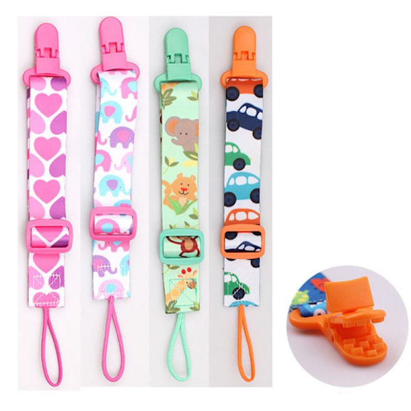 4-piece Pacifier Holder for Baby - Adjustable, Stretchable, and Washable