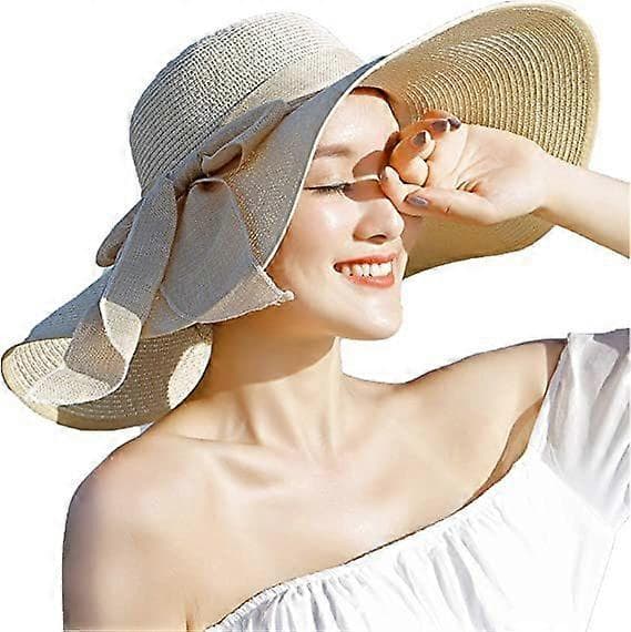 Dame bredskygget hat solcreme stråhat floppy foldbar rullehat sommer UV-beskyttelse strandhat