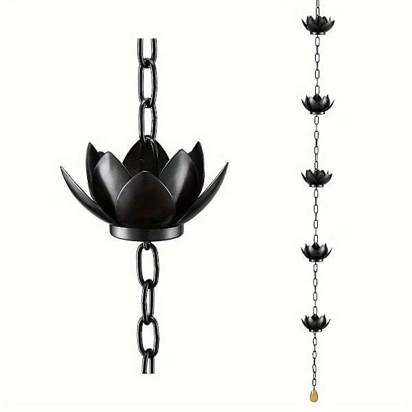 Sadeketju, Lotus-sadevedenkerääjäketju ulkokouruille, sadeketjukupit korvaamaan kourun syöksyputket, musta