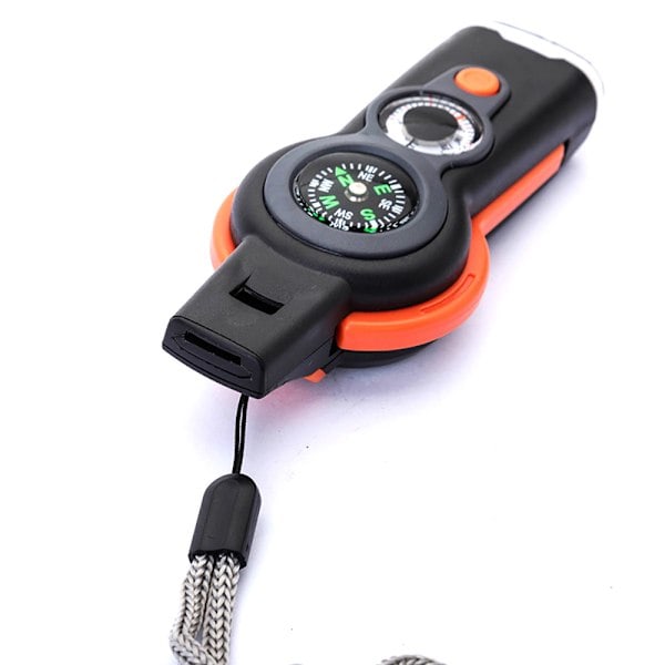 Utomhus multifunktionell 7-i-1 visselpipa med LED-ljus, termometer och kompass