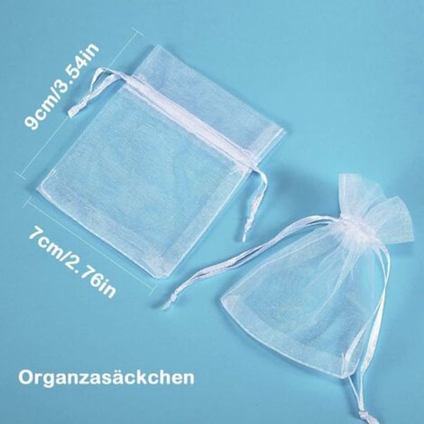 100 vita organzapåsar, 7 x 9 cm, presentpåsar i organza, smyckespåsar, bröllopspåsar, lavendelpåsar, bröllopsgåvor