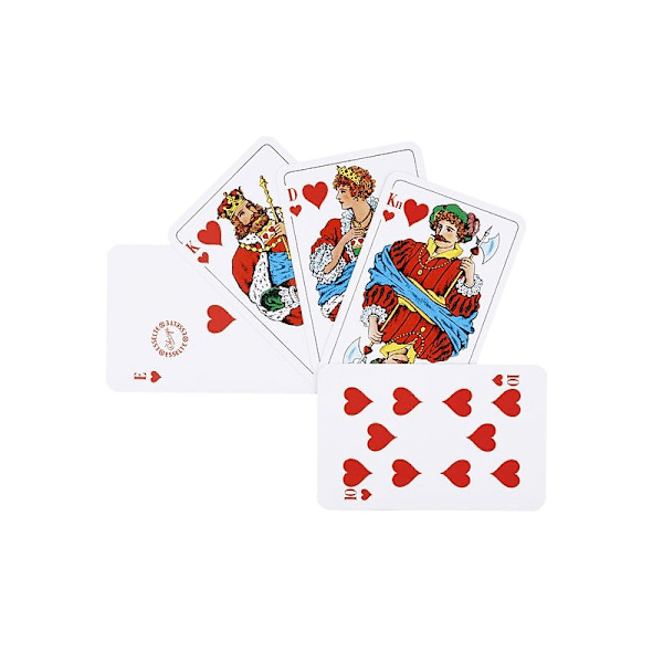 2 Öbergs Riktiga -pelikorttia. 1 punainen, 1 sininen korttipakka pokeriin ja pasianssiin
