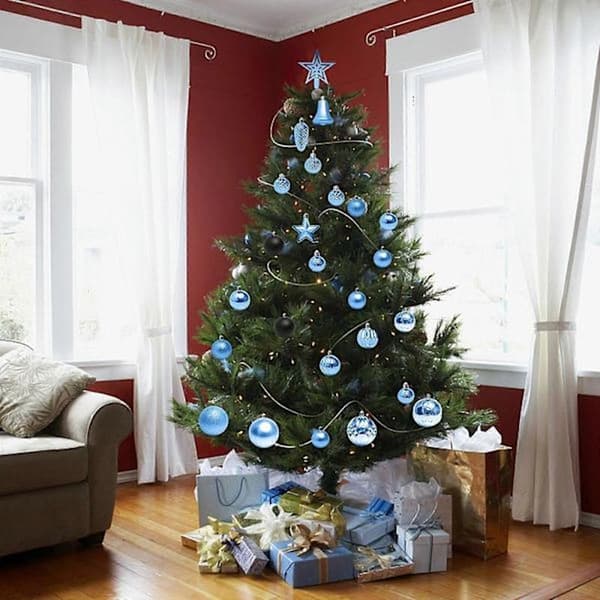 Christmas Tree Blue 45 Piece Christmas Bauble Set Painted Sphere Shaped Christmas Tree Decorations Plastic Baubles Tree Topper Star Ornament