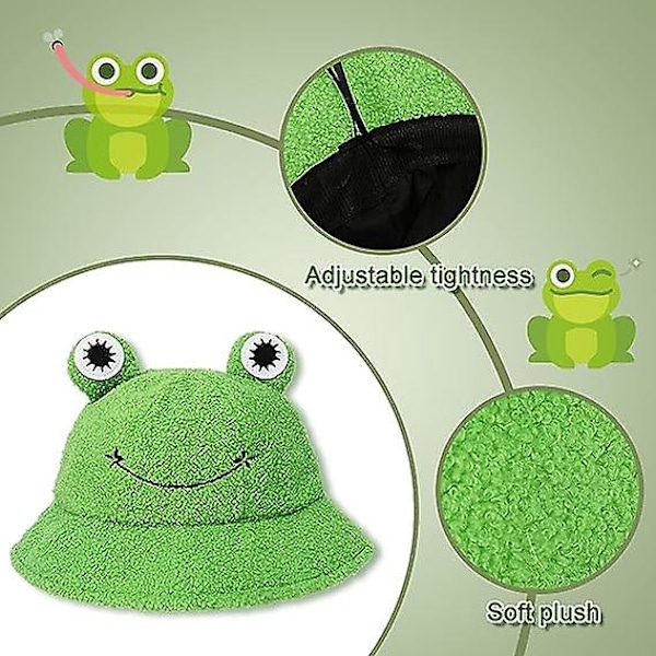 Plush Frog Lue - Søt Grønn Pakkbar Bucket Hat Høst Vinter Hold Varmen Morsom Dyrehatt For Voksne Utendørs Innendørs Aktiviteter