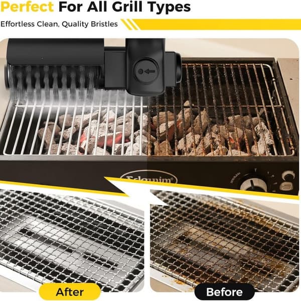 Elektrisk grillbørste, oppladbar 3-hastighets 180° justerbart hode i rustfritt stål – Utendørs camping